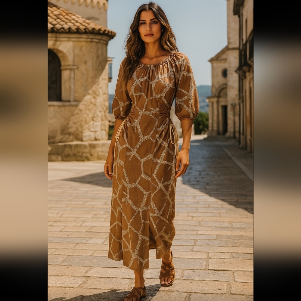 Women’s Tan Geometric Maxi Dress